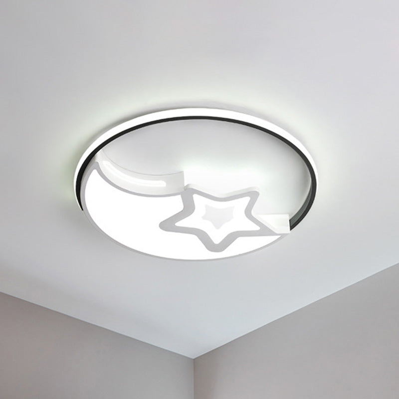 Nordische LED Flushmount Lamp Weiß-Schwarzer Mond und Star Flush Montiert Licht mit Acryl Schatten in Warm/Weißes Licht
