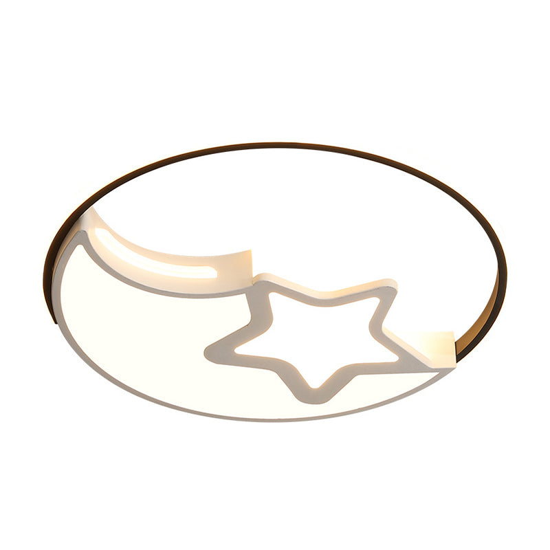 Nordic LED Flushmount Lamp White-Black Moon and Star Flush Mounted Light with Acrylic Shade in Warm/White Light