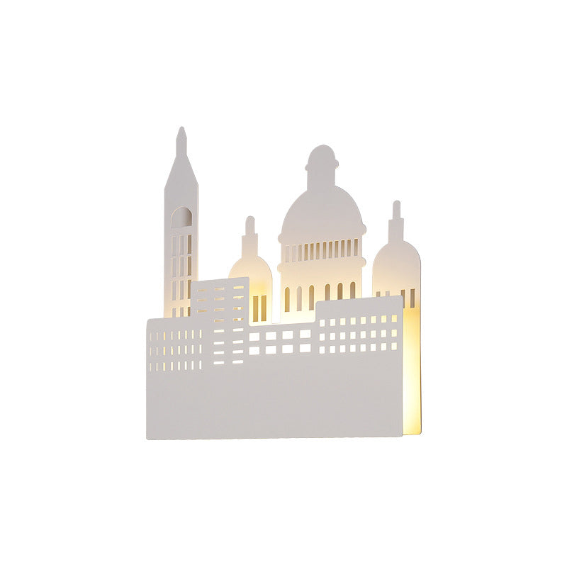 Niños 1 cabezal de pared con sombra de metal Castillo blanco Luz de aplique en luz cálida/blanca