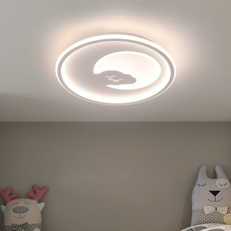 Led Bedroom Light Fixture Modern White/Pink Ceiling Flush Mount Light with Moon Acrylic Shade