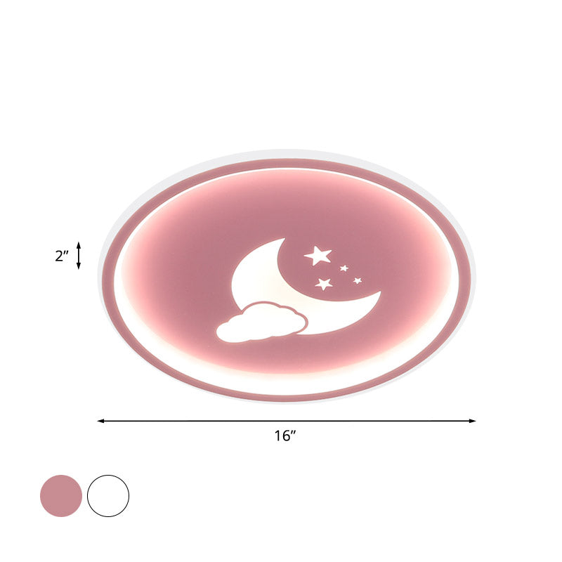 Zeitgenössische runde LED-Deckenleuchte aus Acryl mit Mond- und Sternmuster in Rosa/Weiß