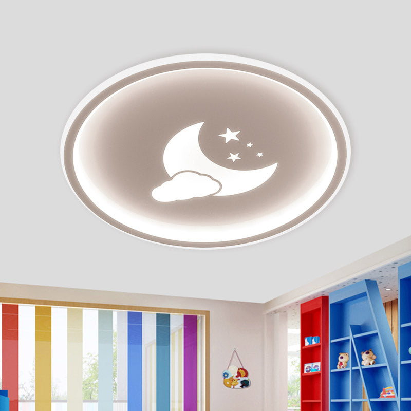 Zeitgenössische runde LED-Deckenleuchte aus Acryl mit Mond- und Sternmuster in Rosa/Weiß