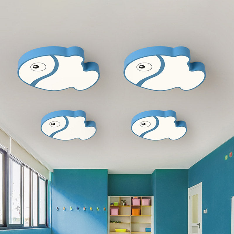Fish Flushmount Cartoon Acrylic Led White/Blue Ceiling Light Fixture for Kids Bedroom