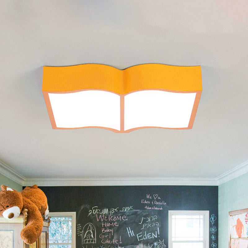 Book Acrylic Close to Ceiling Lamp Cartoon Led Red/Yellow/Blue Flush Mount Lighting for Living Room