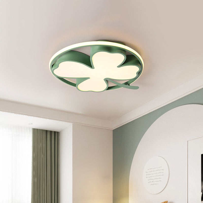 Clover Bedroom Flushmount Lighting Acrylic Led Creative Close to Ceiling Light in Black/Green