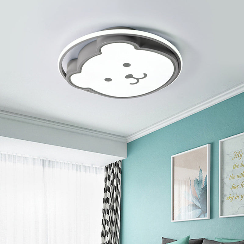 Bear Ceiling Fixture Cartoon Acrylic Led Gray/Black Flush Mount Lighting for Kids Bedroom