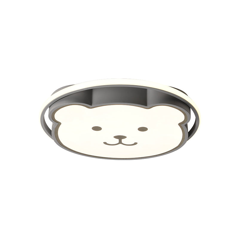 Bear Ceiling Fixture Cartoon Acrylic Led Gray/Black Flush Mount Lighting for Kids Bedroom