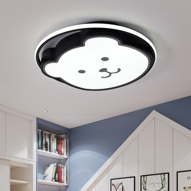 Bear Ceiling Fixture Cartoon Acrylic Led Gray/Black Flush Mount Lighting for Kids Bedroom