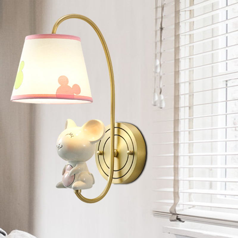 Barrel Applexion luminaire Kids Tissu Fabric Single Head Gold Wall Éclairage avec dessin animé cochon / souris / Dragon Decoration
