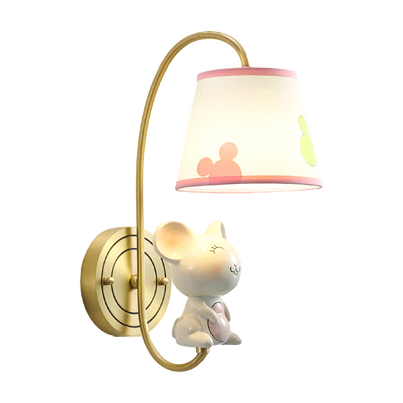Barrel Applexion luminaire Kids Tissu Fabric Single Head Gold Wall Éclairage avec dessin animé cochon / souris / Dragon Decoration