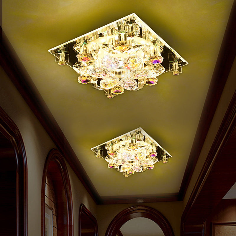 5-Light Flush Mount Leuchtenbefestigung Minimal Rund/Quadratisch Klare Kristall Deckenmontage mit Blumengattung