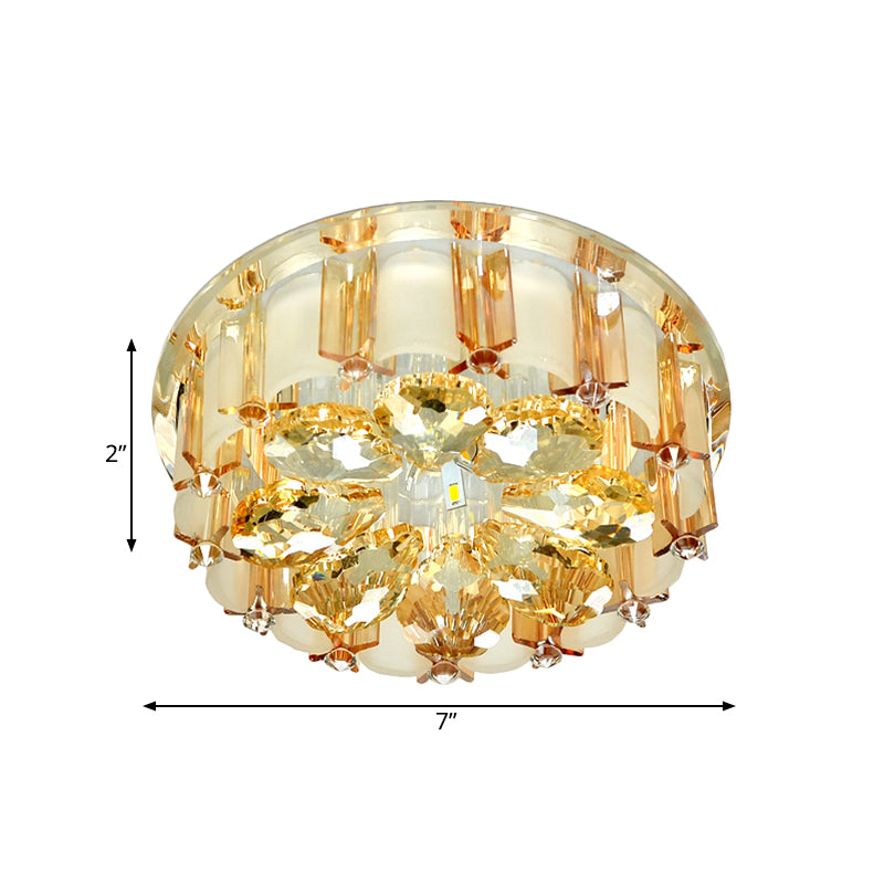 Plafonnier LED contemporain en forme de fleur de cristal ambré, plafonnier pour couloir, avec abat-jour tambour