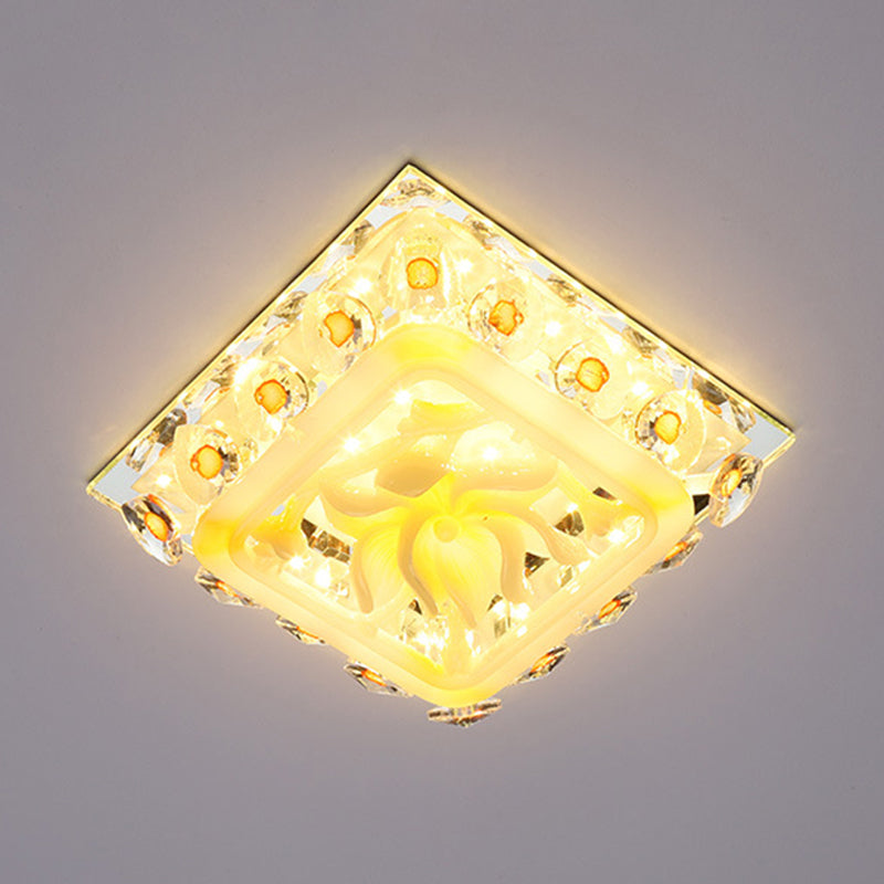 LED Flushmount Light Contemporary Loving Heart Clear Crystal Ceiling Mount in Yellow with Resin Floral Deco, Warm/White Light
