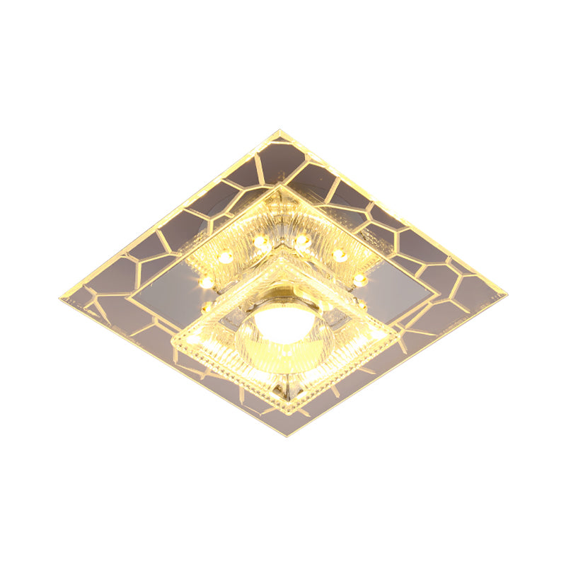 White Square Flushmount Ceiling Fixture Modernism Clear Prism Crystal LED Corridor Flush Light