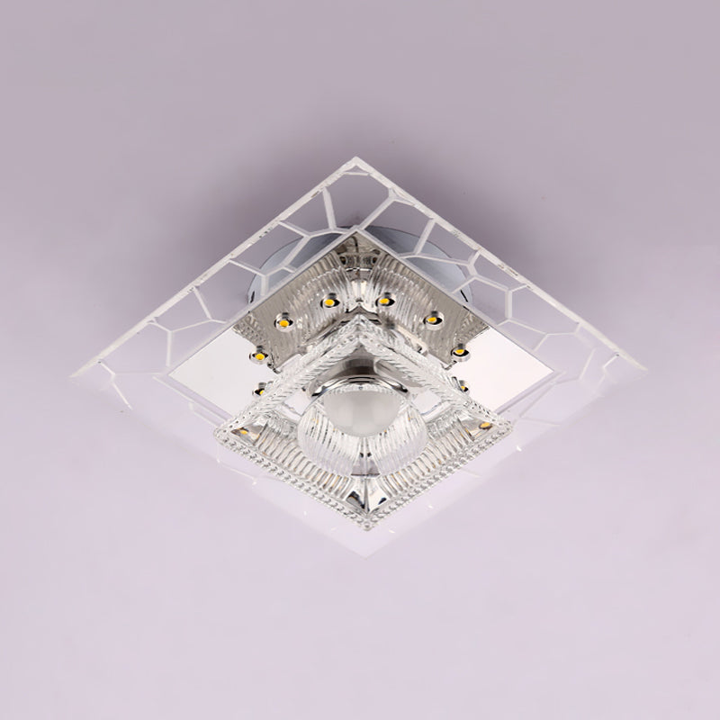 White Square Flushmount Ceiling Fixture Modernism Clear Prism Crystal LED Corridor Flush Light