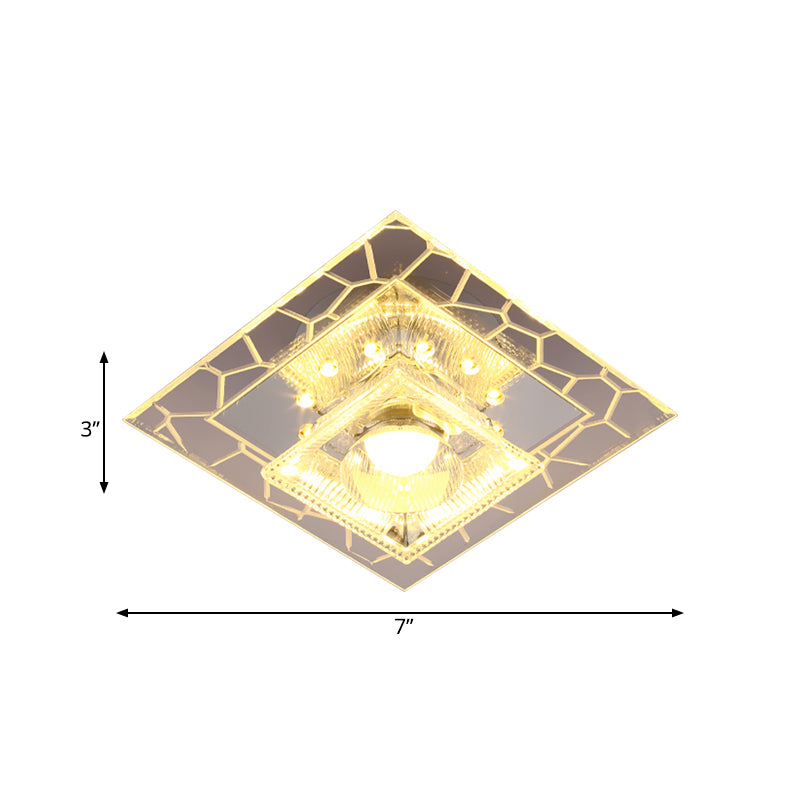 White Square Flushmount Ceiling Fixture Modernism Clear Prism Crystal LED Corridor Flush Light