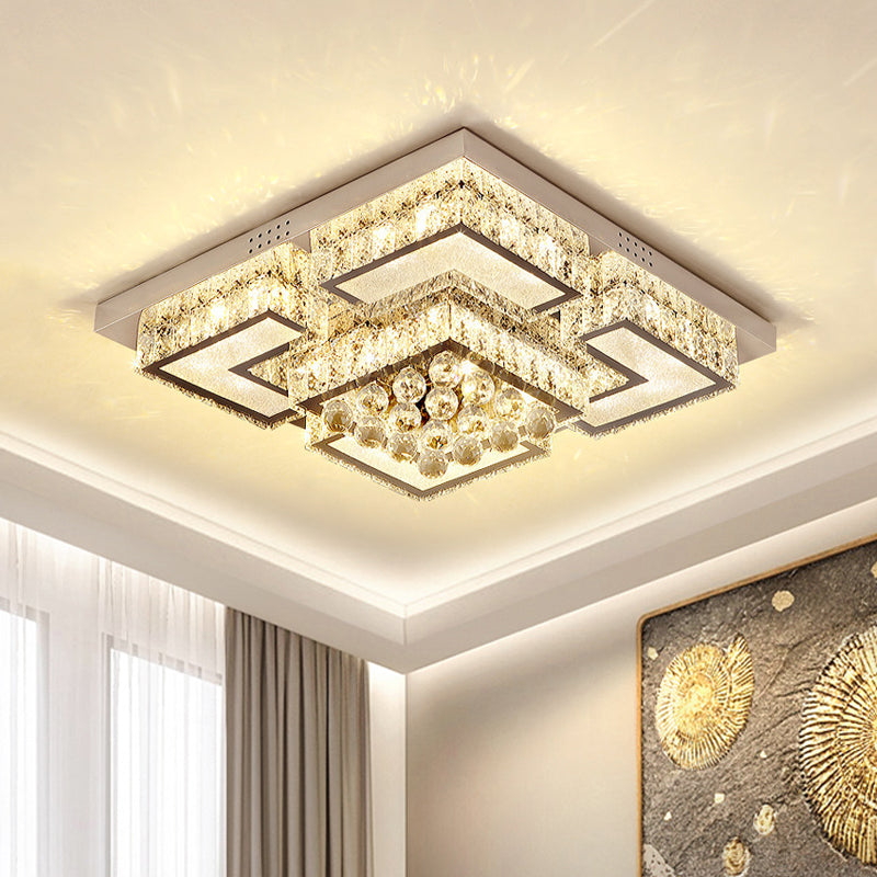 LED Faceted Crystal Flush Ceiling Light Fixture Modern Chrome Crystal Orb Bedroom Flush Mount