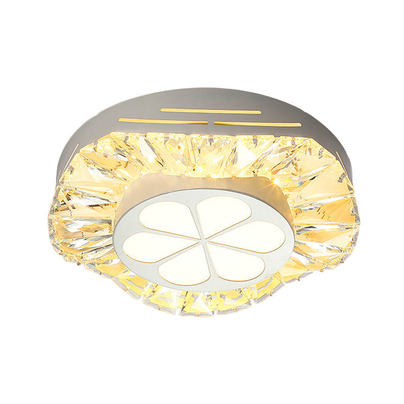 LED Bloom Acrylic Flush Mounted Ceiling Light Contemporary White Finish Clear Crystal Flushmount