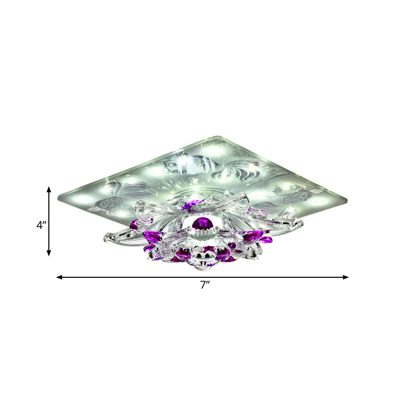 Rose Red Flower Flush-Mount Light Fixture Minimal Clear Crystal LED Porch Ceiling Lamp in Warm/White Light