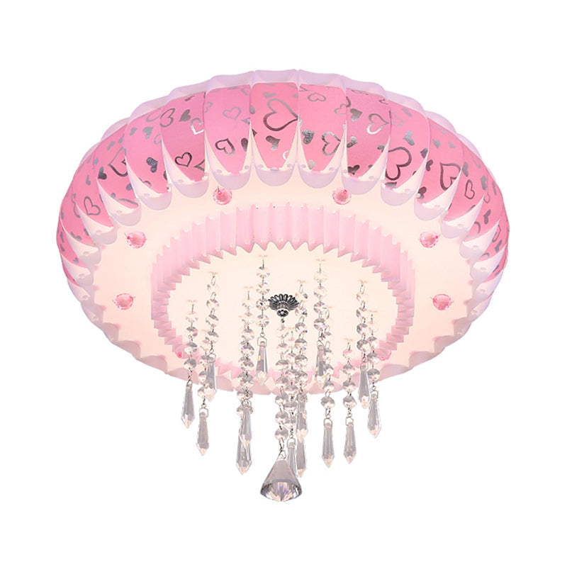 LED Clear Crystal Flush Monte Modernismo Pink Finish Drum Shade Living Room Massimale Flush