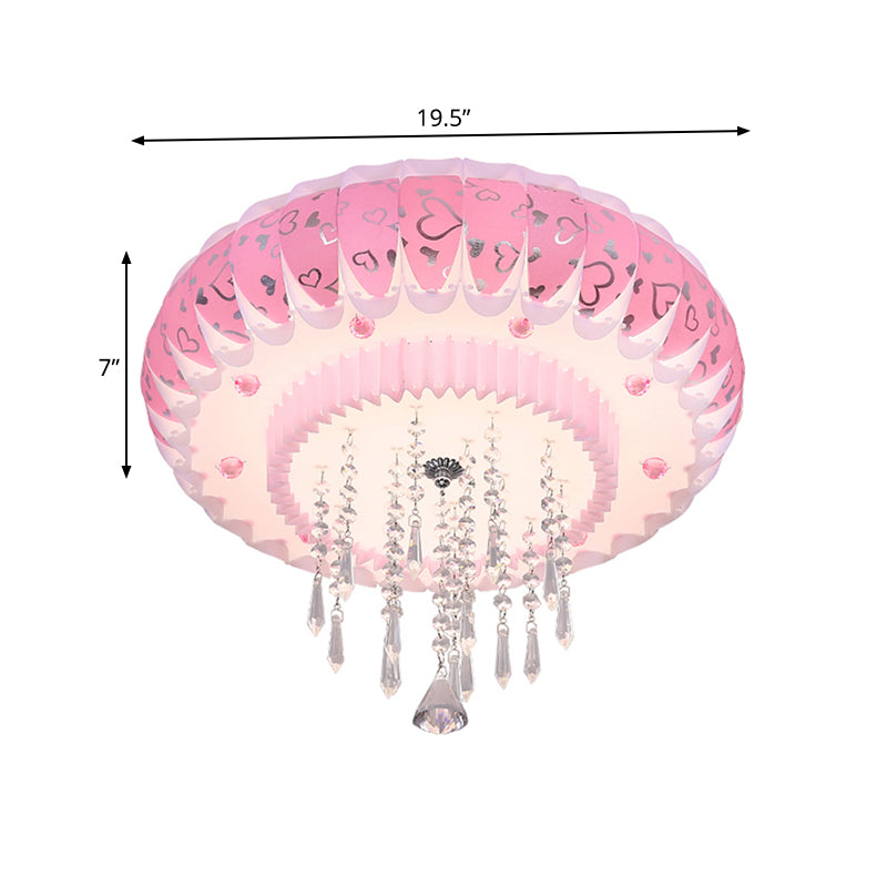 LED Clear Crystal Flush Monte Modernismo Pink Finish Drum Shade Living Room Massimale Flush