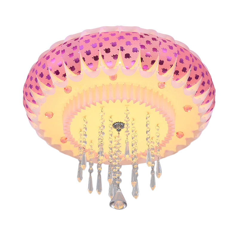 LED Clear Crystal Flush Monte Modernismo Pink Finish Drum Shade Living Room Massimale Flush