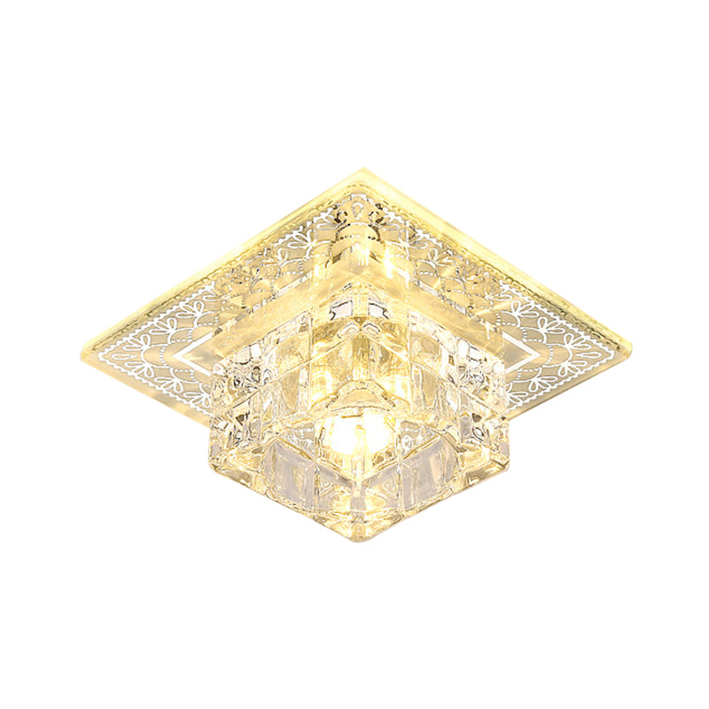 Modernist Square Ceiling Mounted Light LED Clear Crystal Block Flushmount Lighting in White/Warm Light