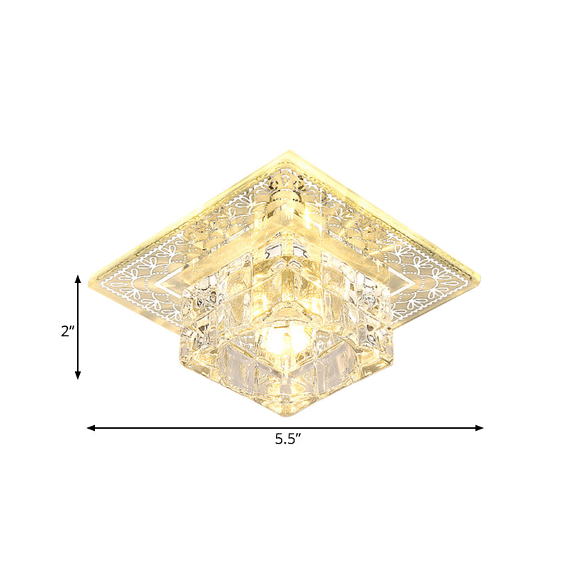Modernist Square Ceiling Mounted Light LED Clear Crystal Block Flushmount Lighting in White/Warm Light