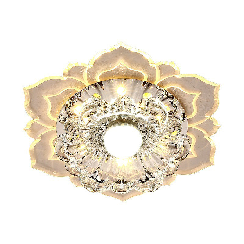 LED-bloemplafondarmatuur, minimalistische, heldere kristallen inbouwlamp in warm/meerkleurig licht