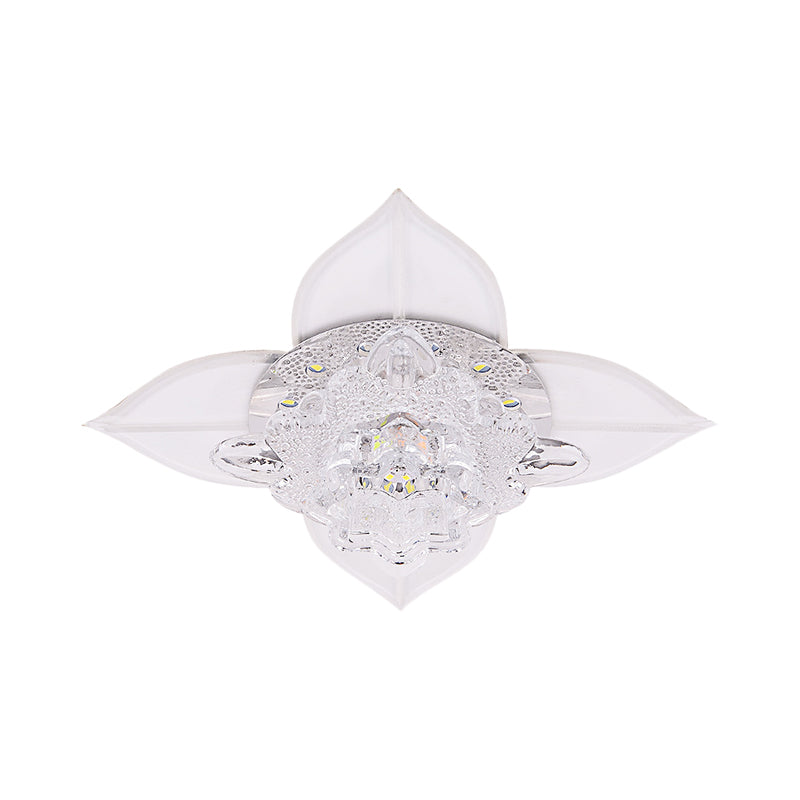 Petal Faceted Crystal Ceiling Flush Modernist LED Bedroom Flush Light Fixture in White with Leaf, Warm/White/Multi Color Light