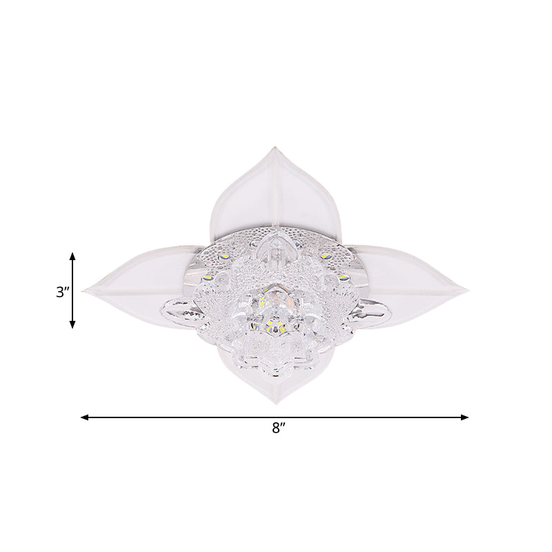 Petal Faceted Crystal Ceiling Flush Modernist LED Bedroom Flush Light Fixture in White with Leaf, Warm/White/Multi Color Light