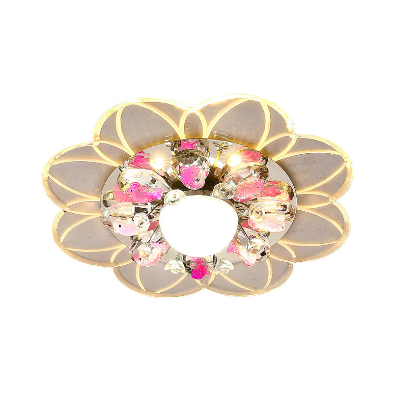 Modernist Flower Ceiling Flush LED Beveled Crystal Flush Mount Lighting Fixture with Fish Design in Warm/Blue/Pink Light