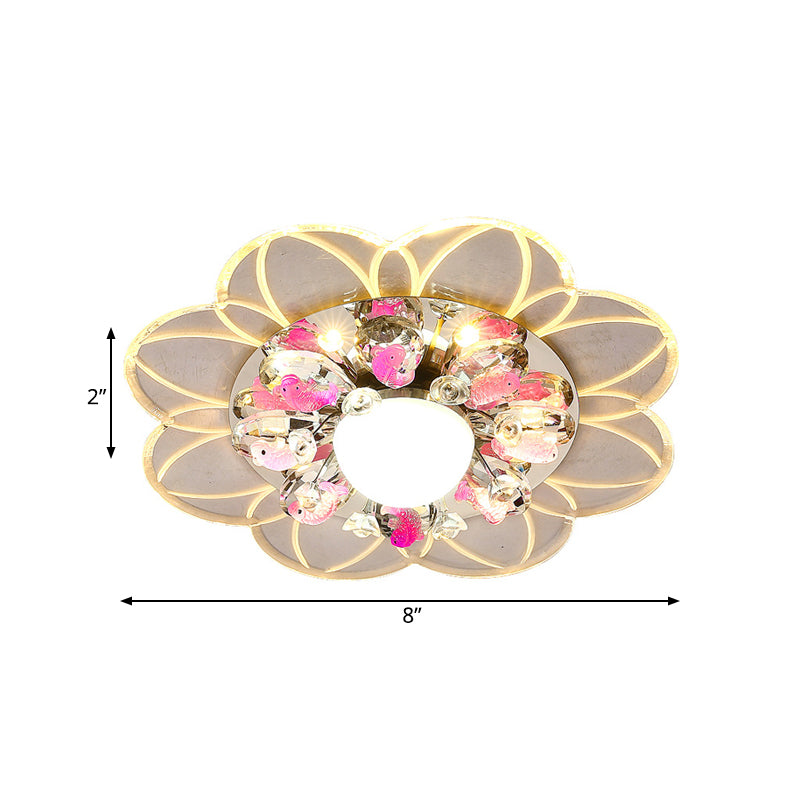 Modernist Flower Ceiling Flush LED Beveled Crystal Flush Mount Lighting Fixture with Fish Design in Warm/Blue/Pink Light