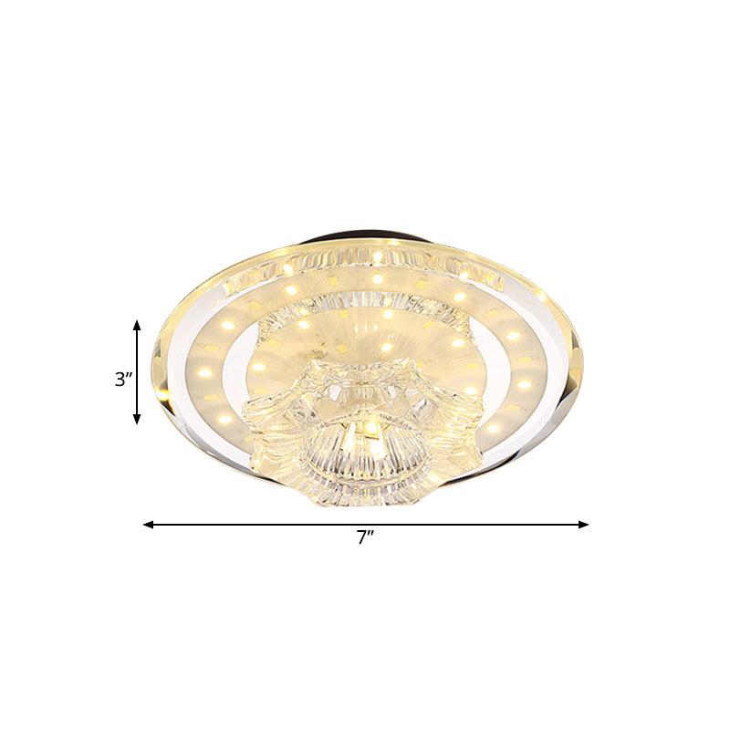 Minimal Petal Flush Light Fixture LED Clear Prismatic Crystal Close to Ceiling Lighting in Warm/White Light