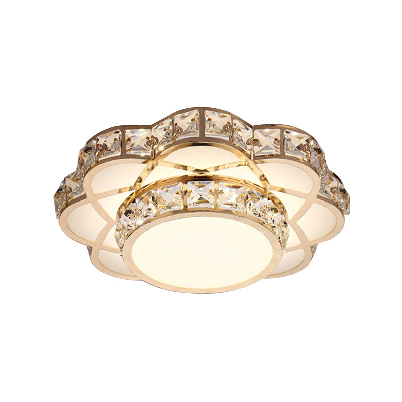 Gold 10"/12" Wide LED Flush Mount Lamp Modern Crystal Block Flower Ceiling Mounted Light