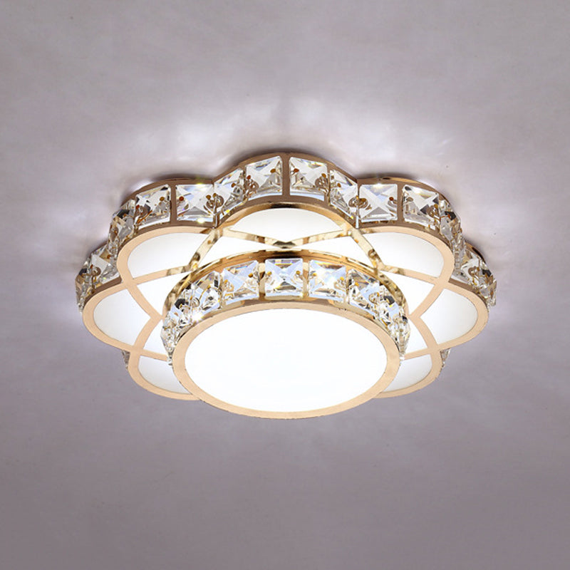 Lampada da incasso a LED larga 10"/12" color oro Lampada da soffitto moderna con fiore a blocchi di cristallo