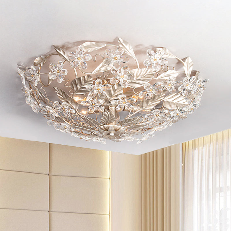 Corredor de hoja semi iluminación de montura Cristal de flores modernistas 2 luces envejecidas de techo plateado montado en el techo montado