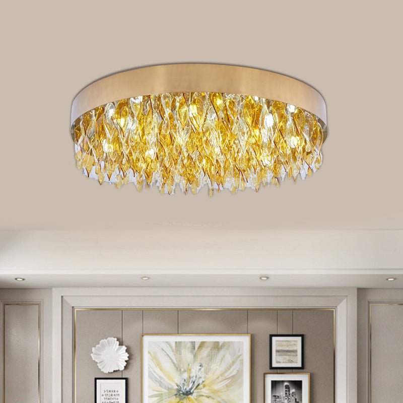 Amber Crystal Teardrop Flush Mount Contemporary 6 Lights Bedroom Ceiling Mounted Fixture in Gold