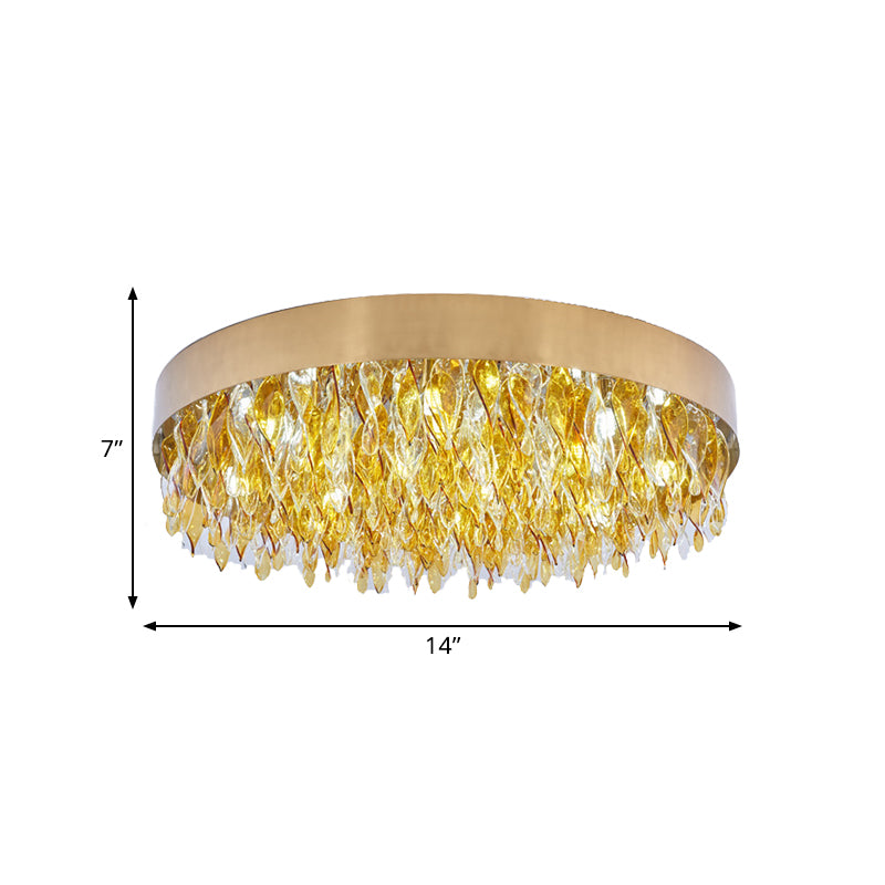Amber Crystal Teardrop Flush Mount Contemporary 6 Lights Bedroom Ceiling Mounted Fixture in Gold