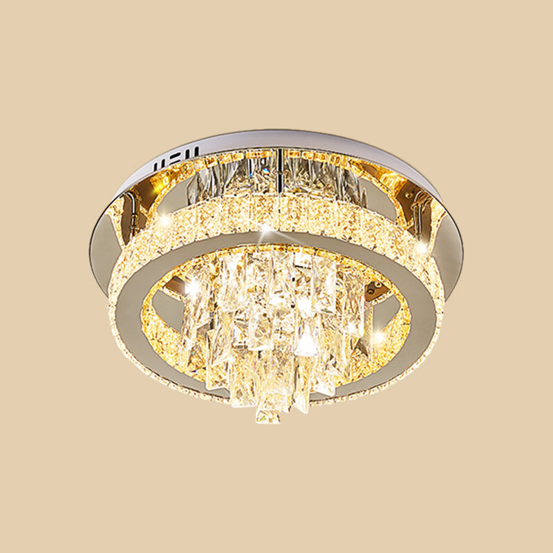 LED Ring Flushmount Modernism Chrome Faceted Crystal Close to Ceiling Light for Living Room