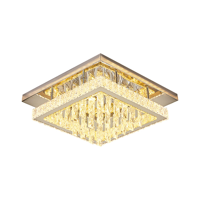 Cadre carré Clear Crystal Flush Mount Modernist Bedroom Ceiling Lighting in Chrome with Waterfall Design