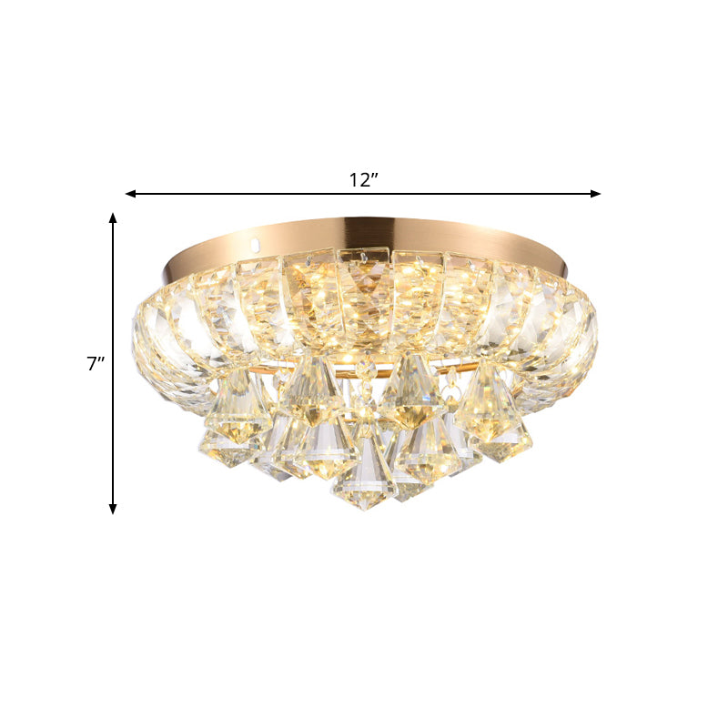 Gold Teardrop Flush Light Fixture Minimal Clear Crystal LED Corridor Close to Ceiling Lamp