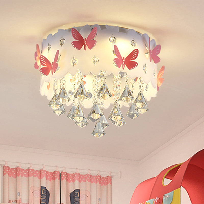 Plafonnier en forme de larme pour chambre à coucher, plafonnier simple en cristal transparent rose à 4/6 lumières avec motif papillon