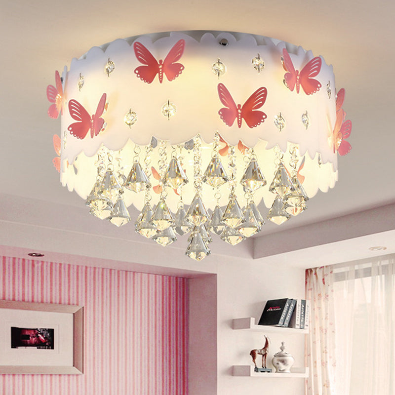 Plafonnier en forme de larme pour chambre à coucher, plafonnier simple en cristal transparent rose à 4/6 lumières avec motif papillon