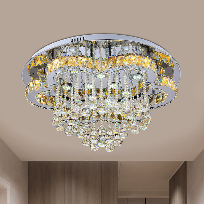 LED Crystal Orb Ceiling Light Fixture Minimal Chrome Finish Flower Living Room Flush Mount Lamp