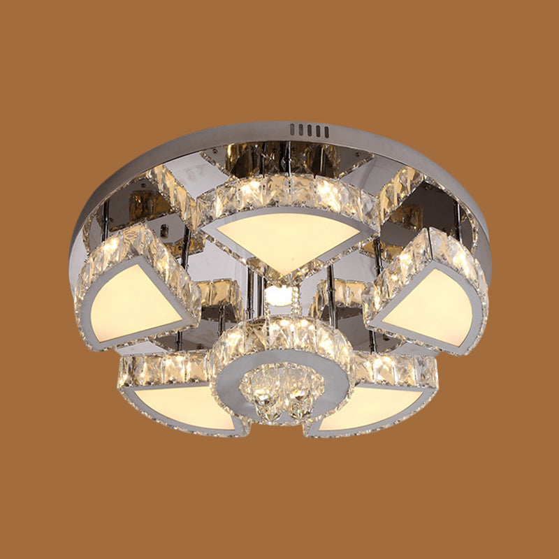 LED Flush Mount Spotlight Modernism Bedroom Ceiling Light with Waterfall Faceted Crystal Shade in Chrome, 24"/31.5" W