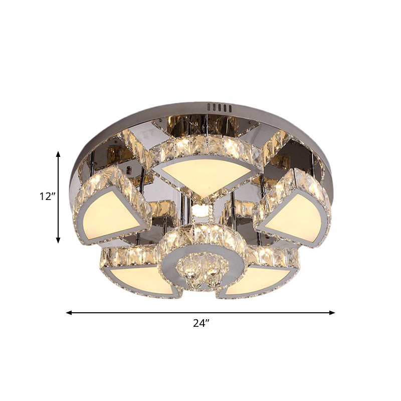 LED Flush Mount Spotlight Modernism Bedroom Ceiling Light with Waterfall Faceted Crystal Shade in Chrome, 24"/31.5" W