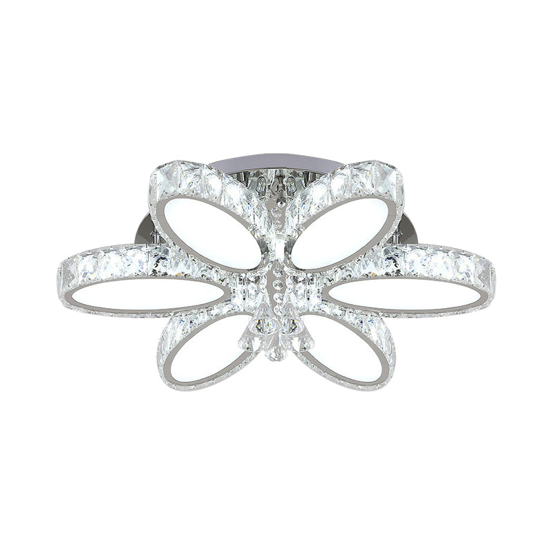 Modernist Blossom Flushmount Light 6/8 Heads Clear Crystal Flush Mount Fixture in Chrome for Living Room