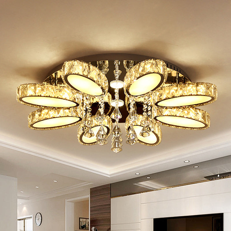 Modernist Blossom Flushmount Light 6/8 Heads Clear Crystal Flush Mount Fixture in Chrome for Living Room