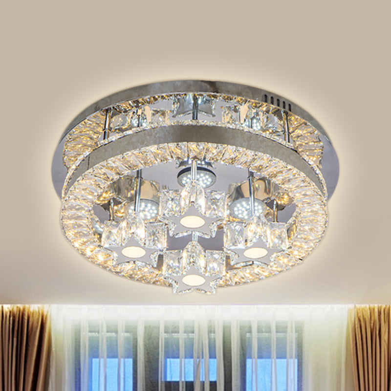 Clear Crystal Semi-Circle/Spiral Ceiling Light Minimalist LED Living Room Flush Mount Fixture in Chrome